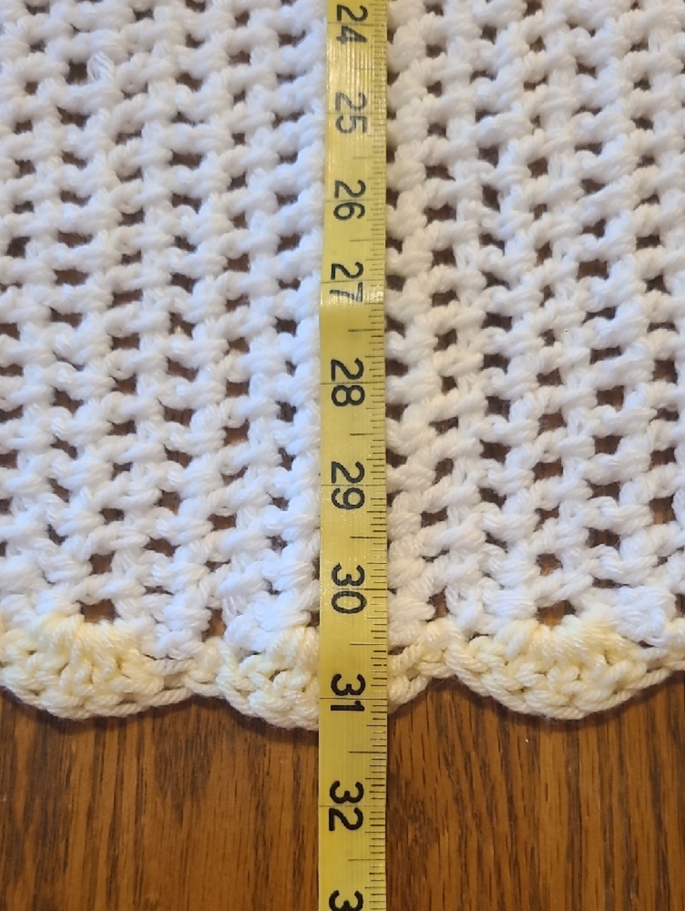 Handmade White Crocheted Baby Blanket / AfghN with Yellow Ribbon - Picture 6 of 6